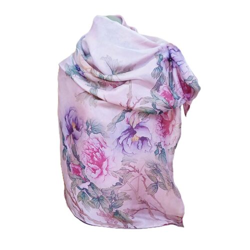 Fular de seda con forro Rosa con flores Julunggul
