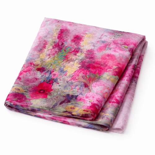 Fular de seda con forro reversible rosa con flores