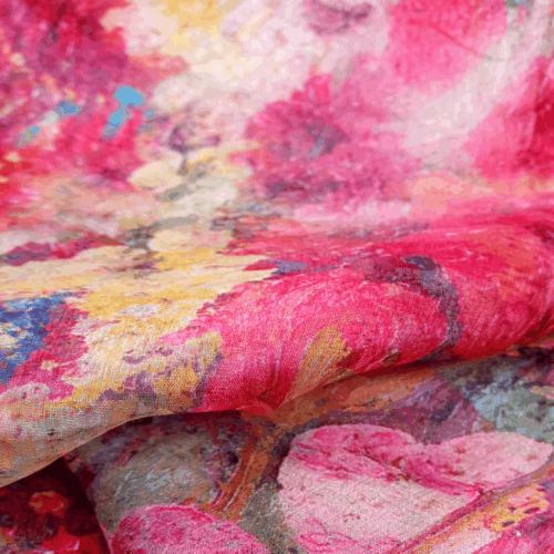 Fular de seda natural rosa con flores Julunggul