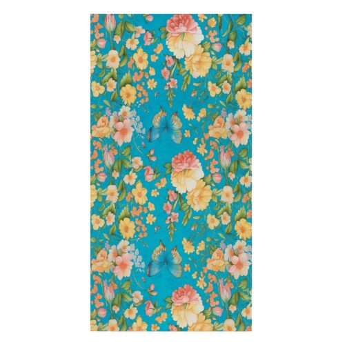 Fular pañuelo de algodon turquesa con flores y mariposas Julunggul