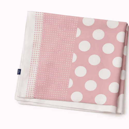 Pañuelo de semi seda rosa con lunares blancos 90x90 cm