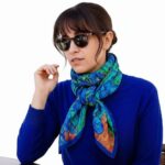 Pañuelo de semiseda Van Gogh los lirios verde y azul 90x90 cm Julunggul