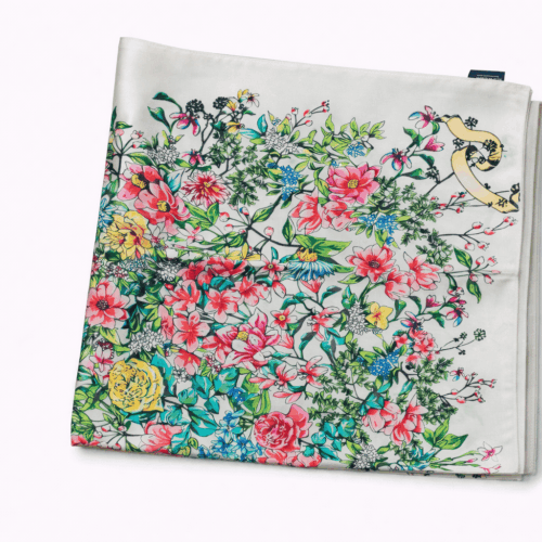 Pañuelo de semi seda 90x90 cm Flores beige