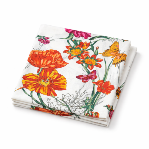 Pañuelo de semi seda grande 130x130 cm blanco con flores