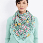 Pañuelo de semiseda grande de mujer 130x130 cm verde mar con flores Julunggul