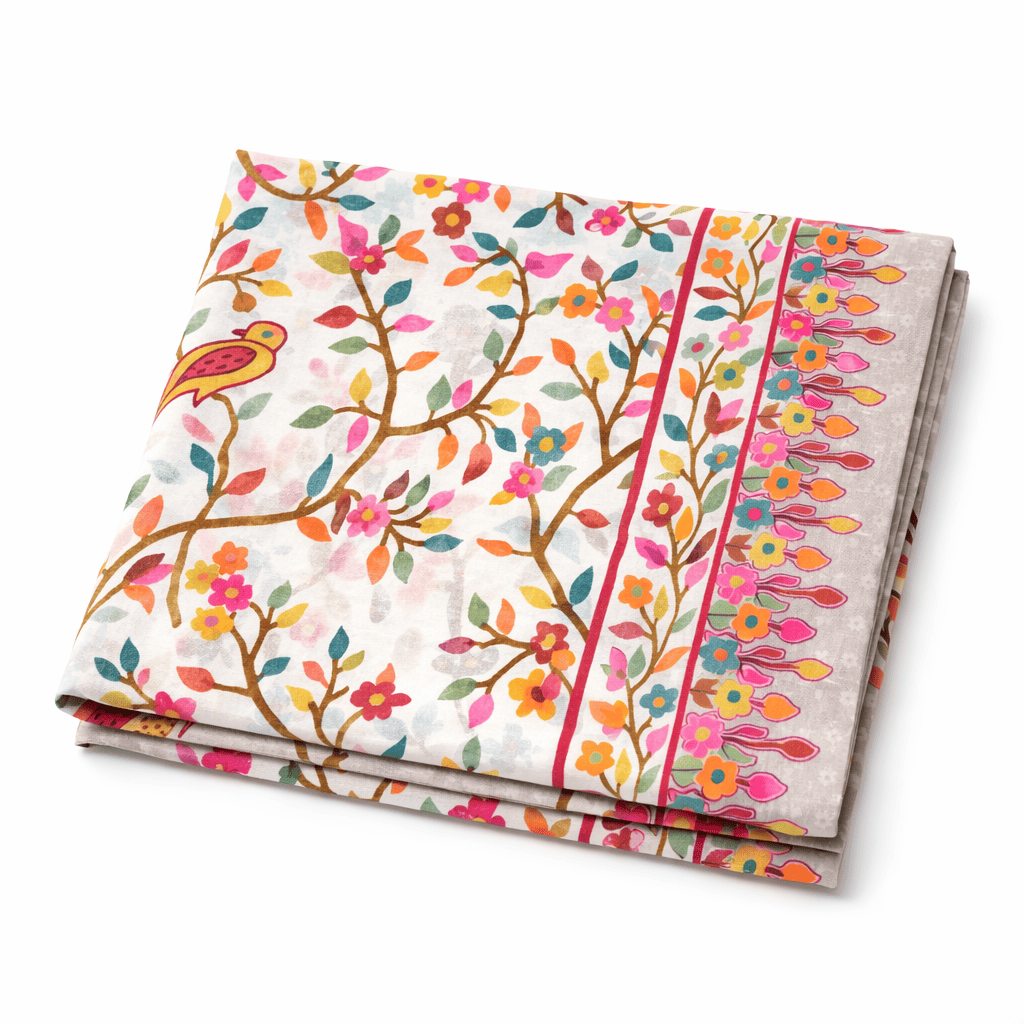 Pañuelo fular o pareo de algodon blanco con flores 1 Julunggul