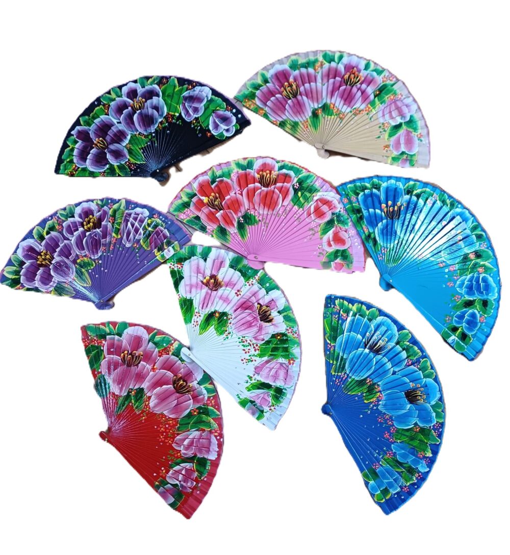 Abanicos de madera pintados de colores y flores Julunggul