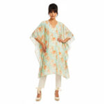 Caftan de algodon verde mar con flores naranjas Julunggul