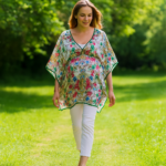 Caftán de semiseda de embaraza verde de flores Julunggul