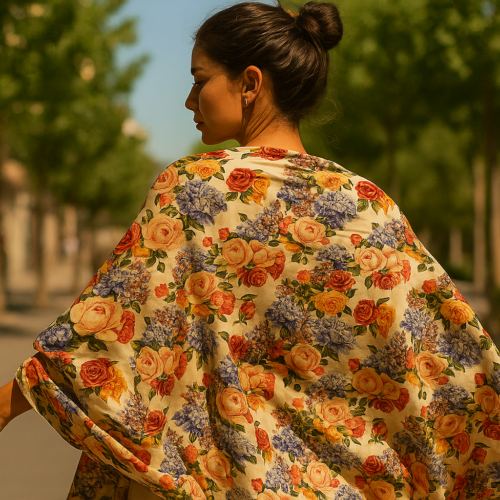 Echarpe o chal fular beige con flores Julunggul