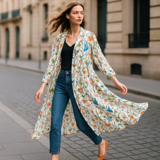 Kimono de seda blanco con flores Julungul