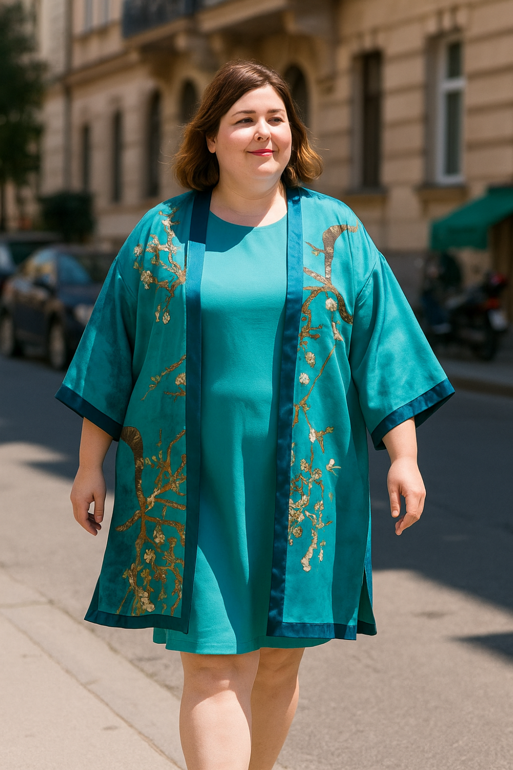 Kimono de semiseda turquesa - Imagen 2