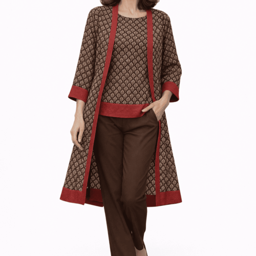 Kimono y caftán de semiseda marrón y rojo