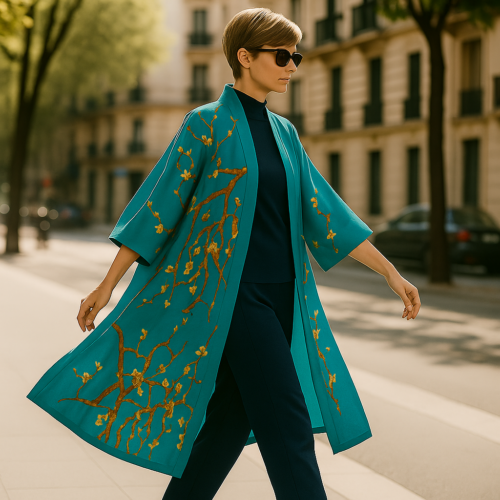 Kimono de semiseda turquesa