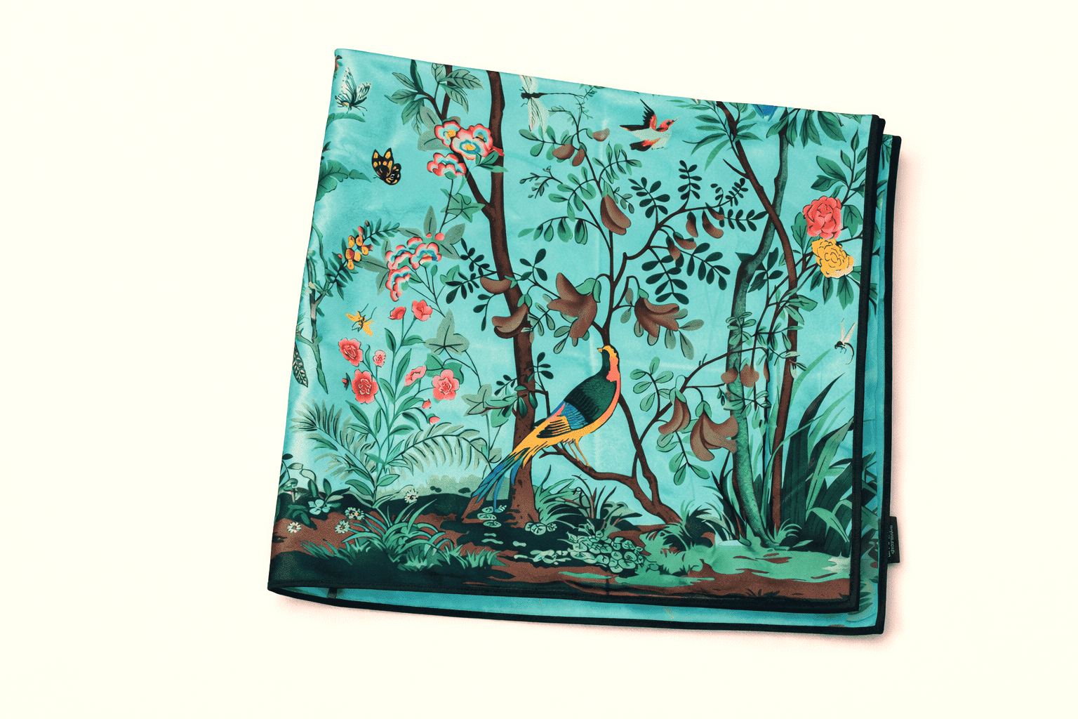 Pañuelo de semiseda verde mar estampado 90x90 cm 1 Julunggul