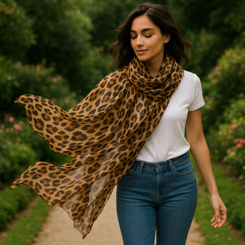 Fular de seda Leopardo marron Julunggul