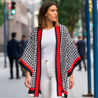 Kimono de semi seda pata de gallo blanco, negro y rojo Julunggul