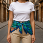 Pañuelo semiseda 90x90 cm los lirios de Van Gogh verde y azul Julunggul