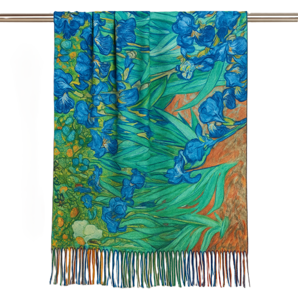 Bufanda reversible azul y amarillo Van Gogh los lirios Julunggul