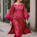 Caftán de seda fucsia largo Julunggul