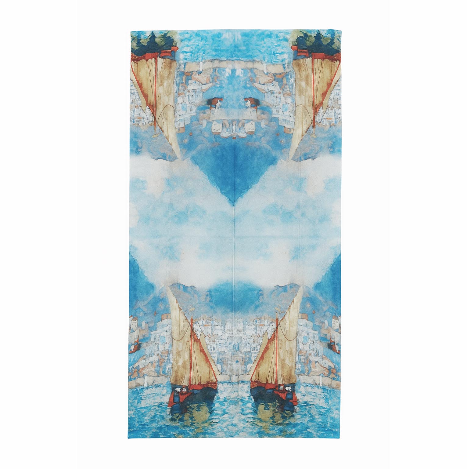 Fular de seda Azul Pueblo marinero Julunggul