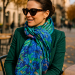 Fular de seda con forro verde y azul los lirios de Van Gogh 1 Julunggul