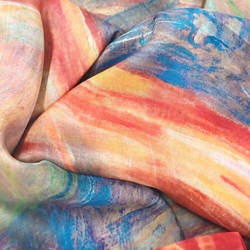 Fular de seda rojo y colores Munch
