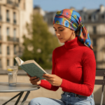 Fular de semi seda estampado colores rojo fucsia azul, turbante Julunggul