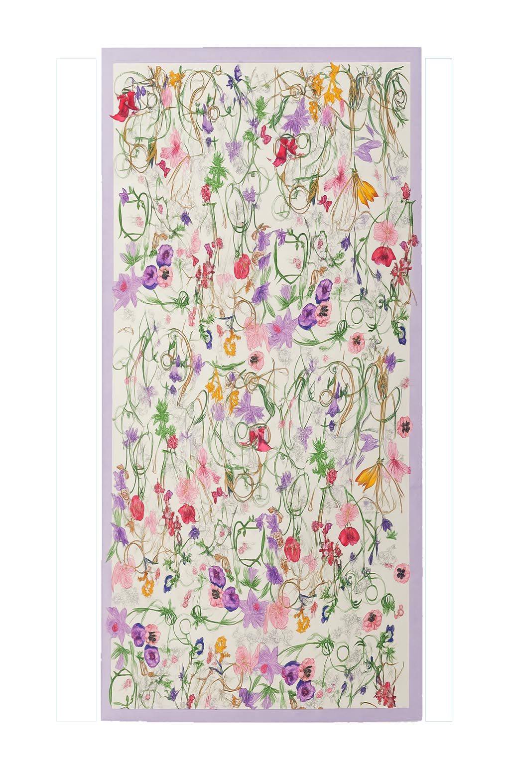 Fular de semiseda Blanco con flores y malva Julunggul