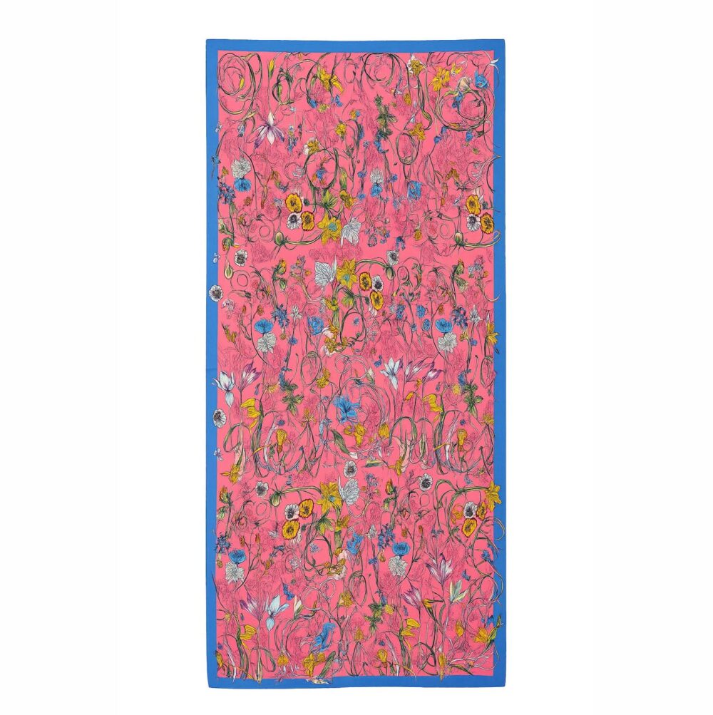 Fular de semiseda Fucsia con flores y azul klein Julunggul