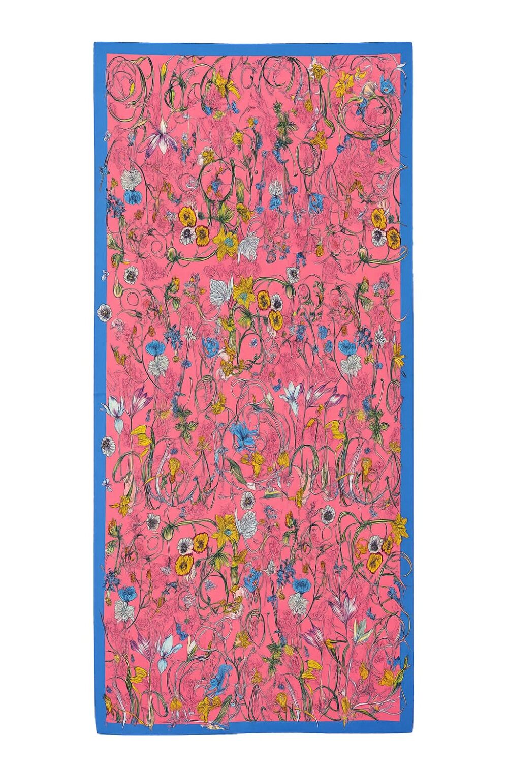 Fular de semiseda Fucsia con flores y azul klein Julunggul