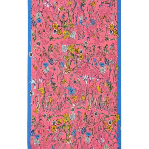 Fular de semiseda de mujer Flores Fucsia y azul klein