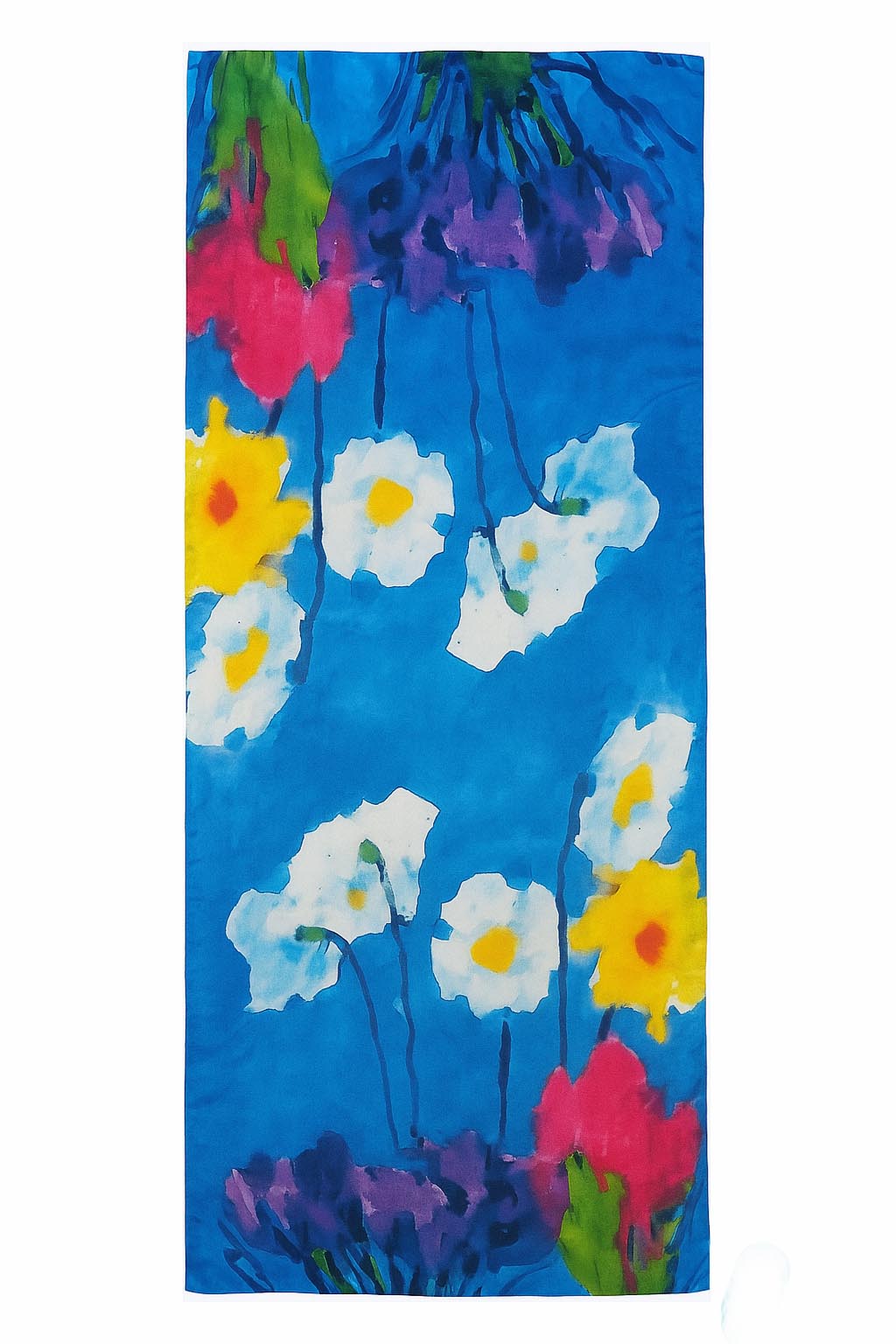 Fular de semiseda Pintores azul y flores blancas y colores Julunggul