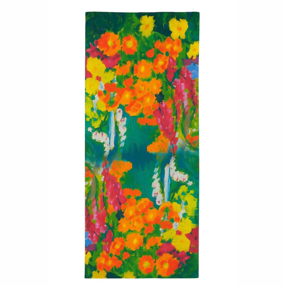 Fular de semiseda Pintores verde con flores naranja Julunggul