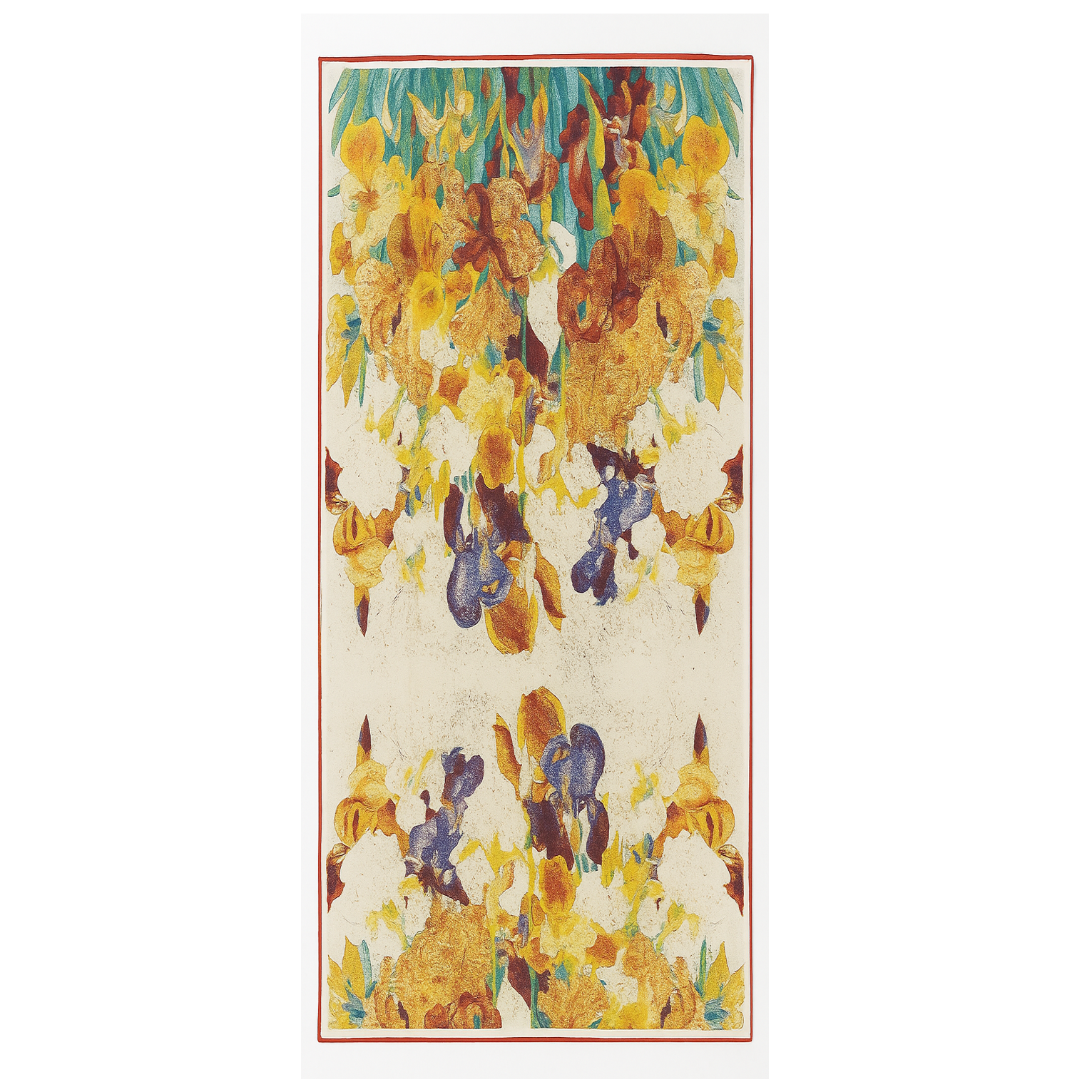 Fular de semiseda beige con flores mostaza con verde Julunggul