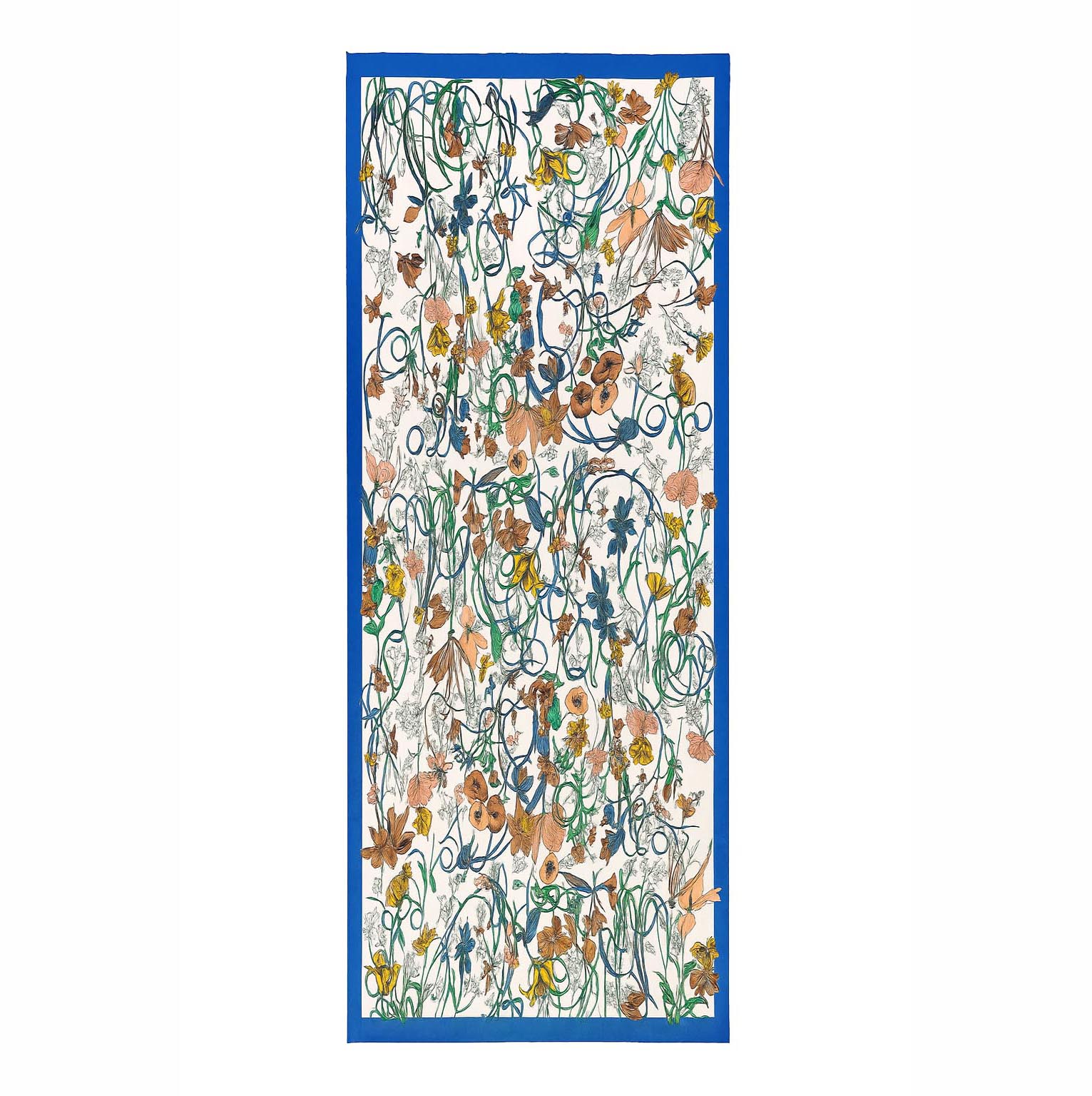 Fular de semiseda blanco y azul klein con flores JUlunggul