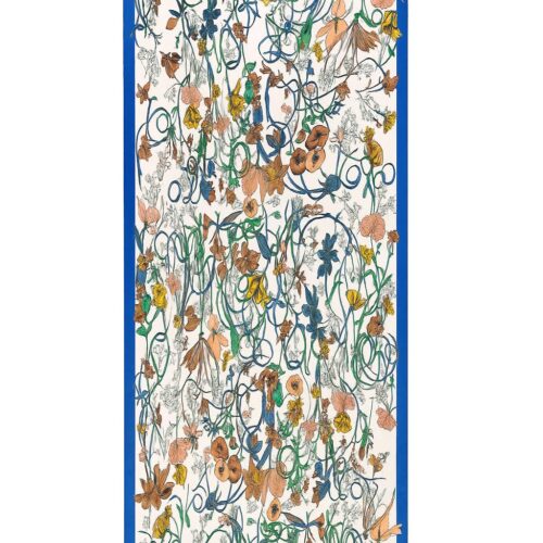 Fular de semiseda de mujer Flores Blanco y azul klein