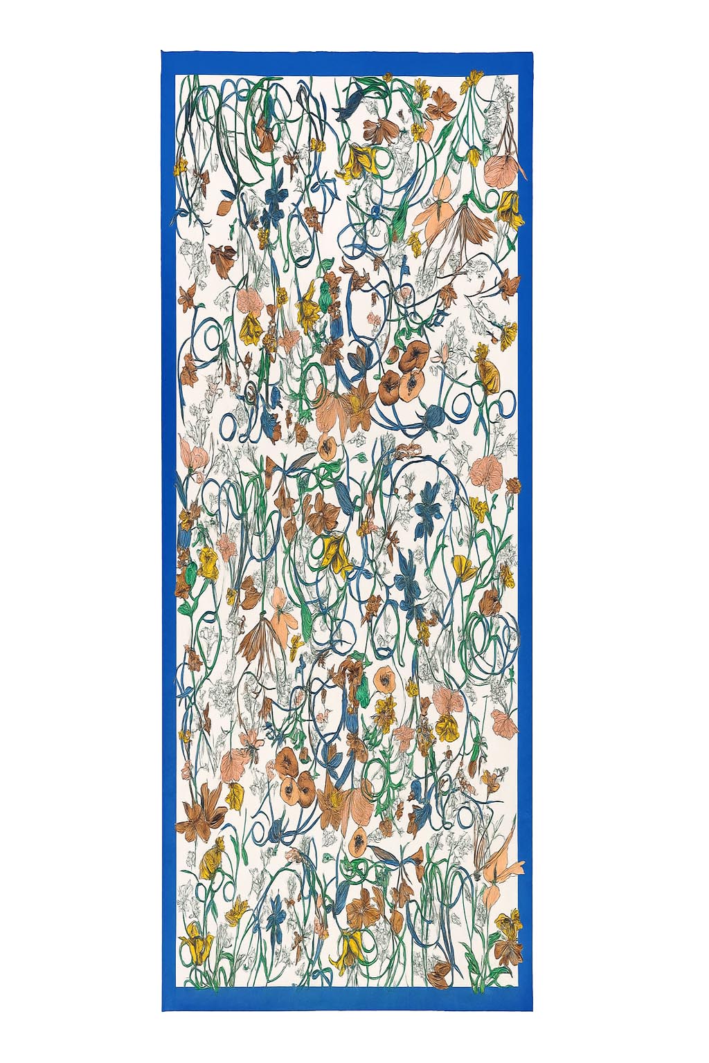 Fular de semiseda blanco y azul klein con flores JUlunggul