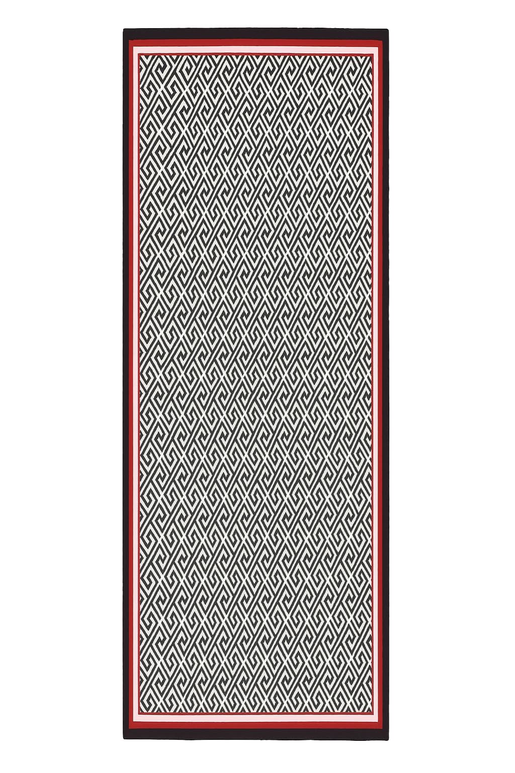 Fular de semiseda estampado geométrico blanco y negro y rojo Julunggul