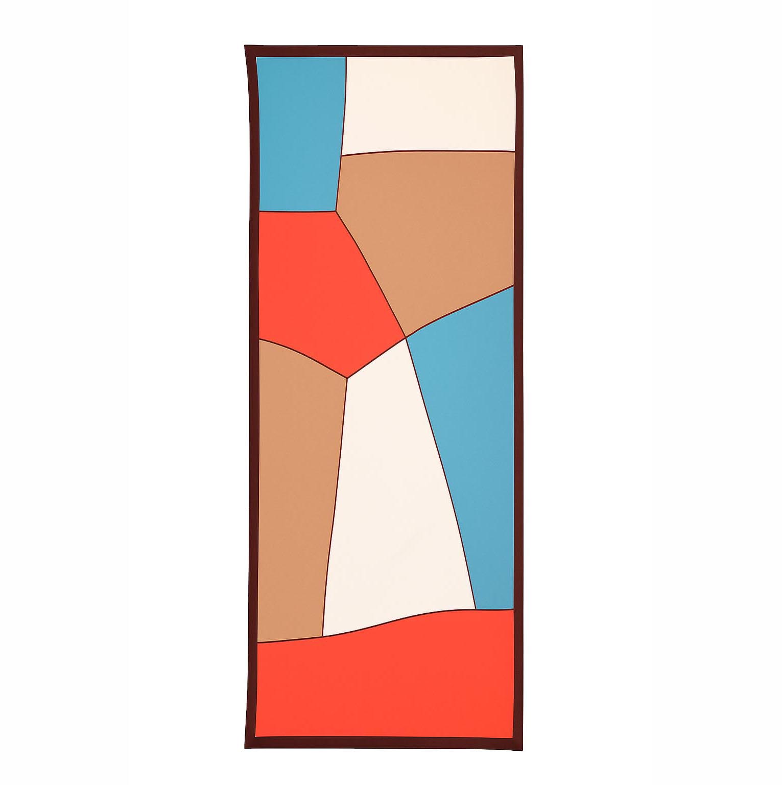 Fular de semiseda estampado geométrico camel rojo y azul Julunggul