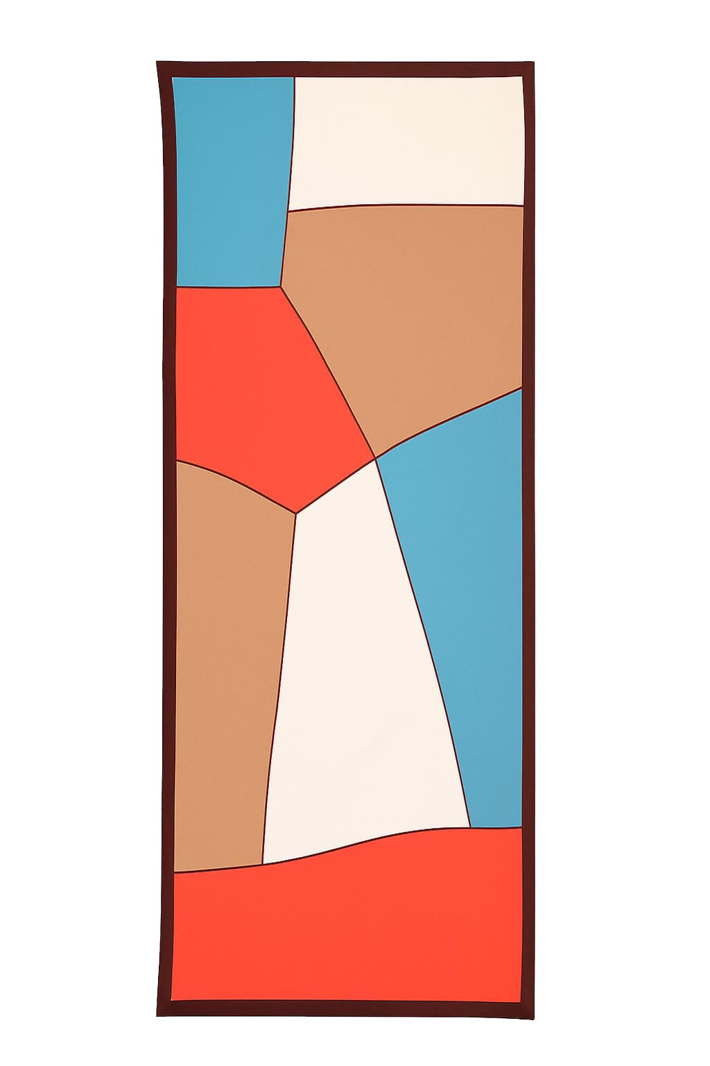 Fular de semiseda estampado geométrico camel rojo y azul Julunggul