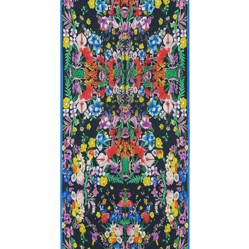 Fular de semiseda de mujer negro de flores