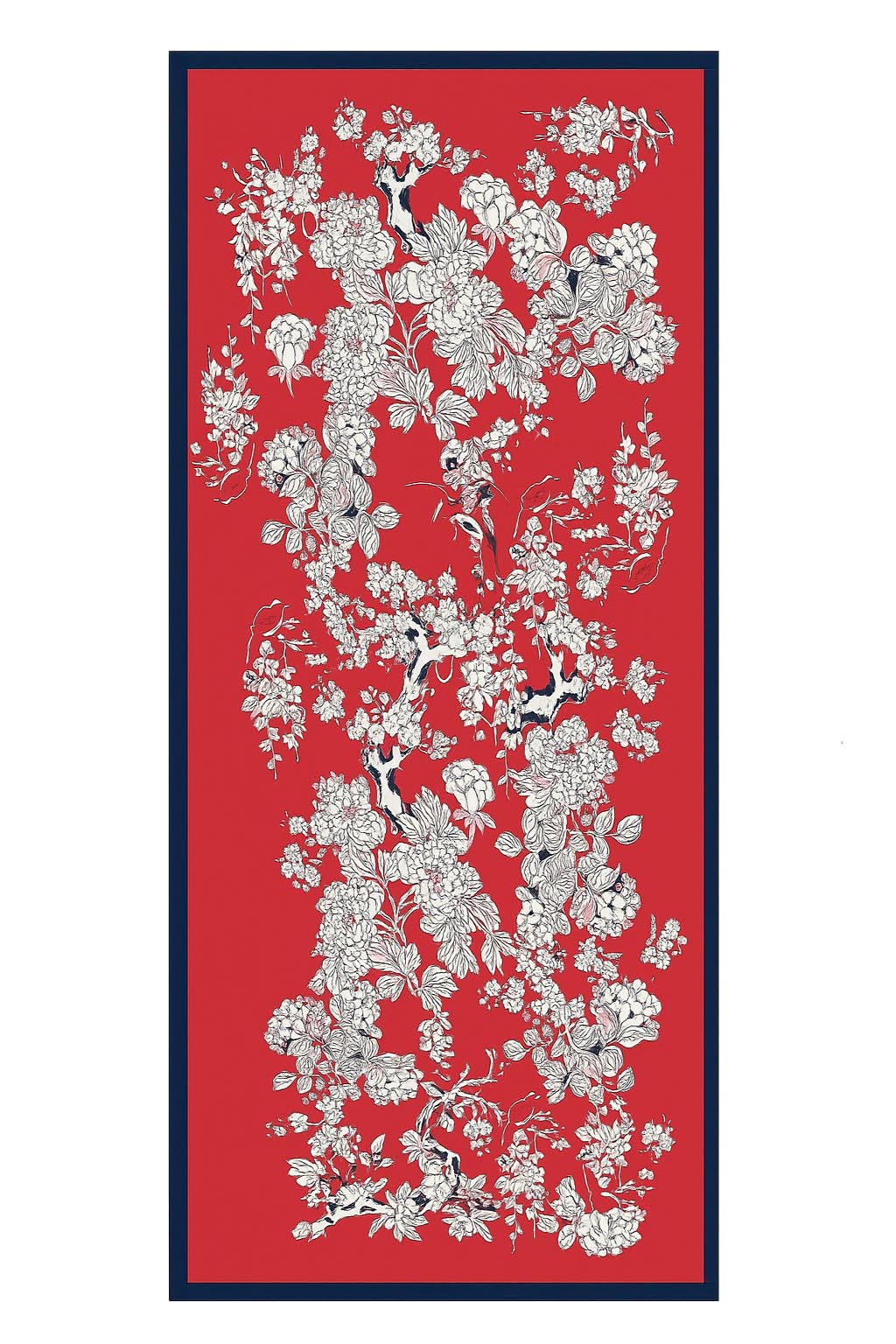 Fular de semiseda rojo con flores blancas Julunggul