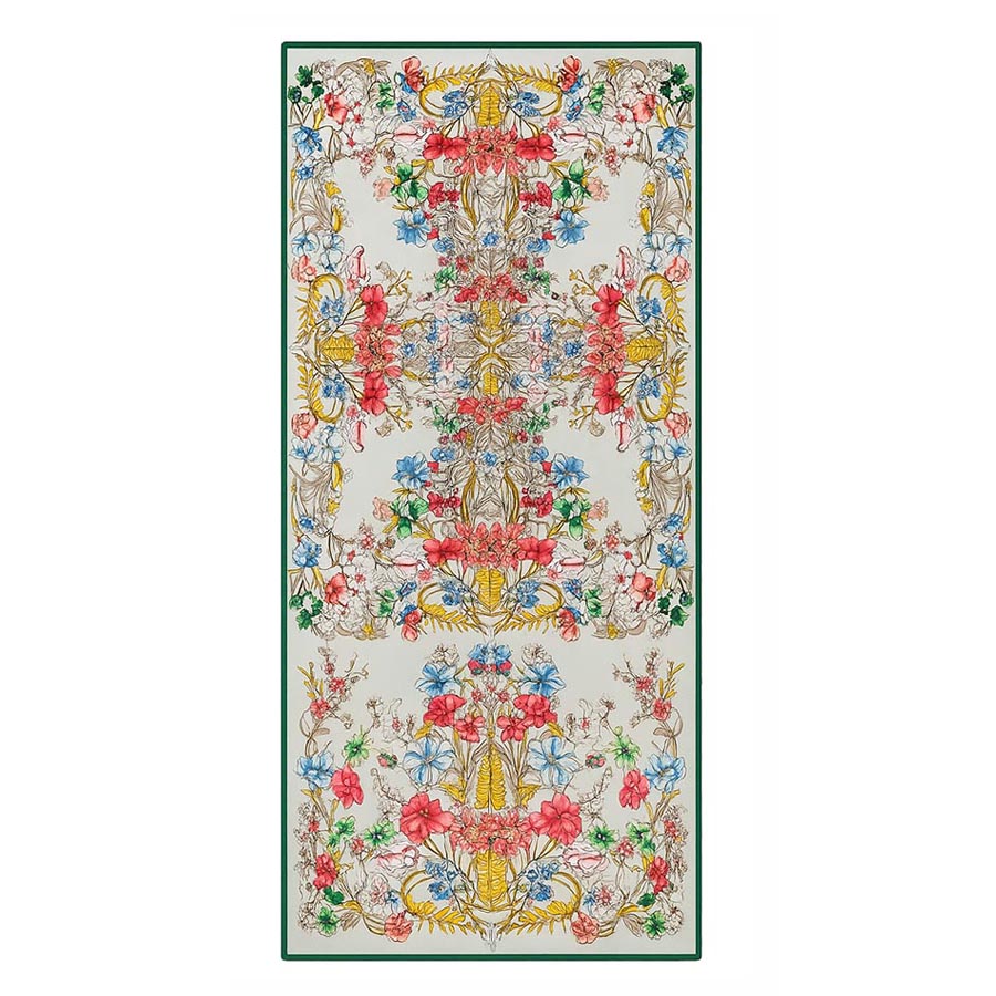 Fular de semiseda verde con medallones y flores Julunggul