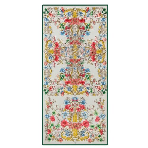 Fular de semiseda de mujer verde de flores
