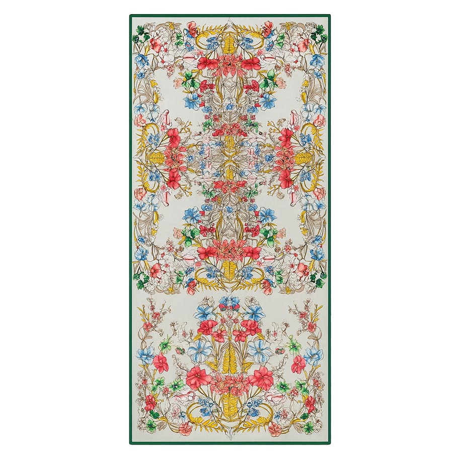 Fular de semiseda verde con medallones y flores Julunggul