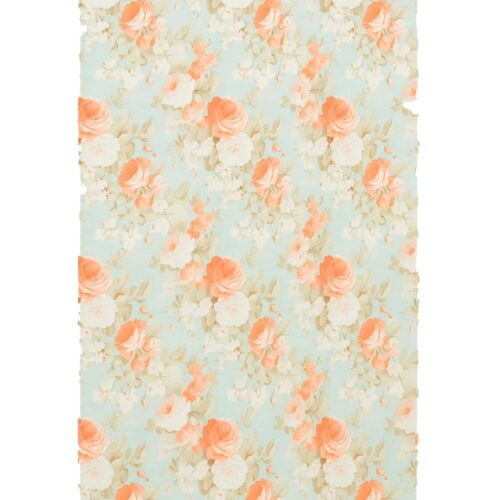 Fular pañuelo de algodón verde mar y flores naranja