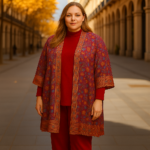 Kimono de semiseda talla grande rojo con flores 1 Julunggul