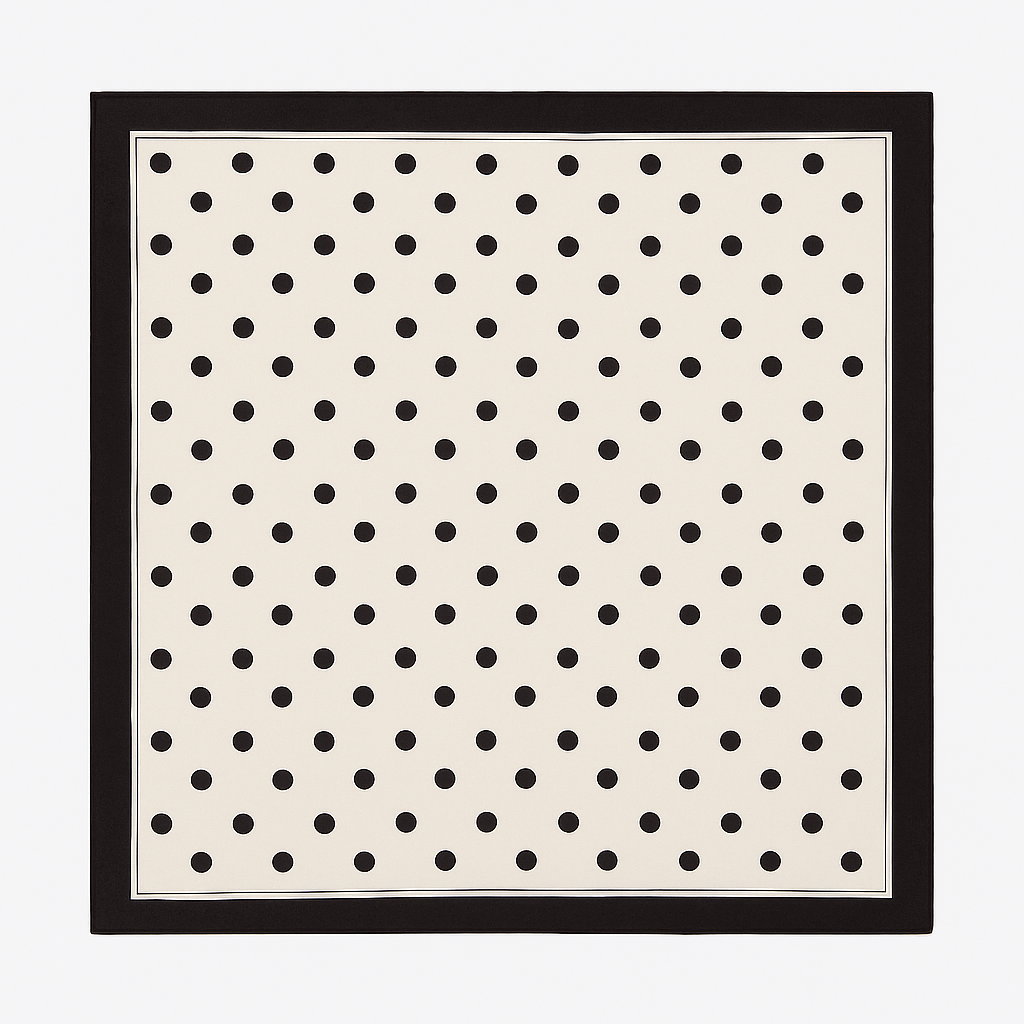 Pañuelo de seda 52x52 cm blanco con lunares negros Julunggul