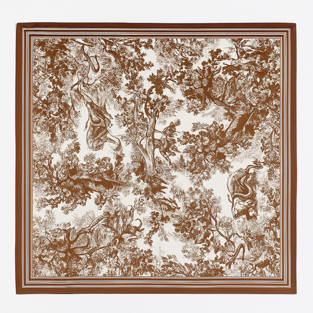 Pañuelo de seda 52x52 cm marron y blanco Julunggul